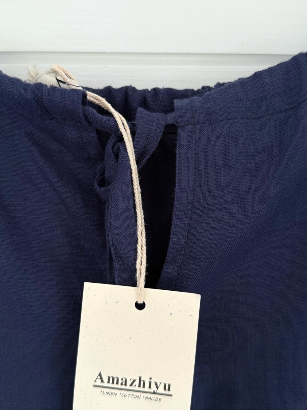 Womens S Navy Linen Halter Sleeveless Midi Dress Tie Back with Belt and Pockets - Picture 5 of 10